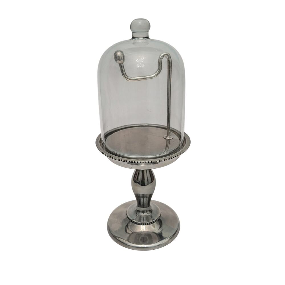 Pottery Barn Silver Plated Glass Cloche Dome Watch Jewelry Display 10.5"